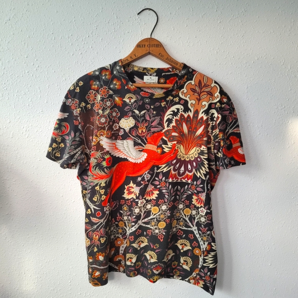 Etro Paisley Pegasus Multicolor Graphic Short Sleeve Tee